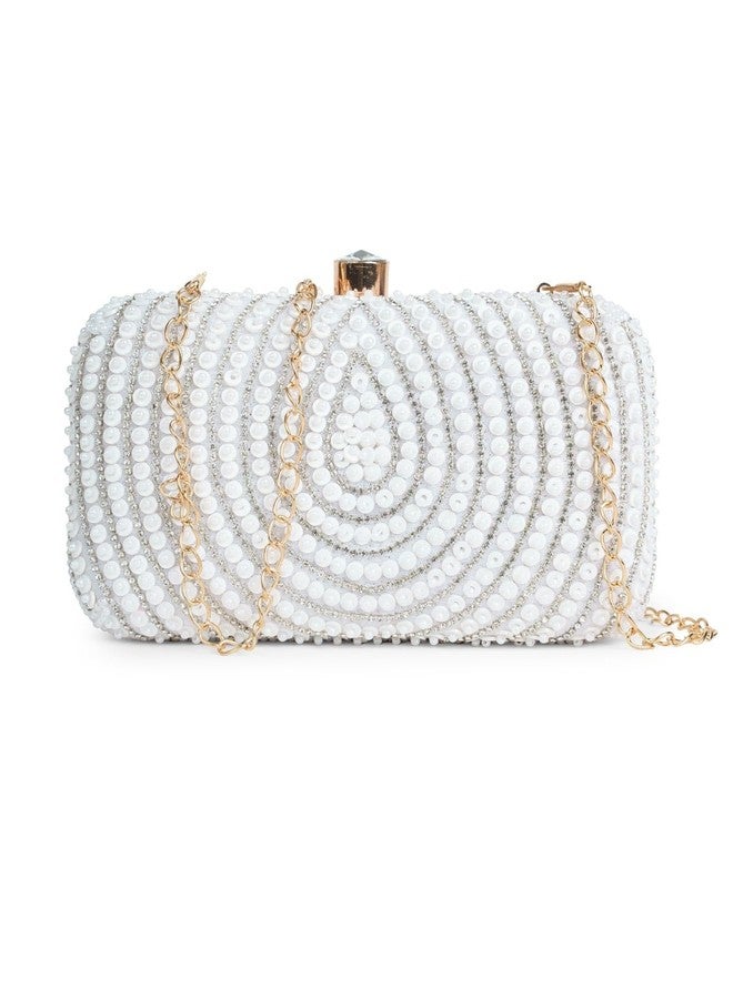 Anekaant Glided Gleam Ivory Velvet Party Embellished Clutch for Women |Perfect purse for wedding & Festivals - Image 1